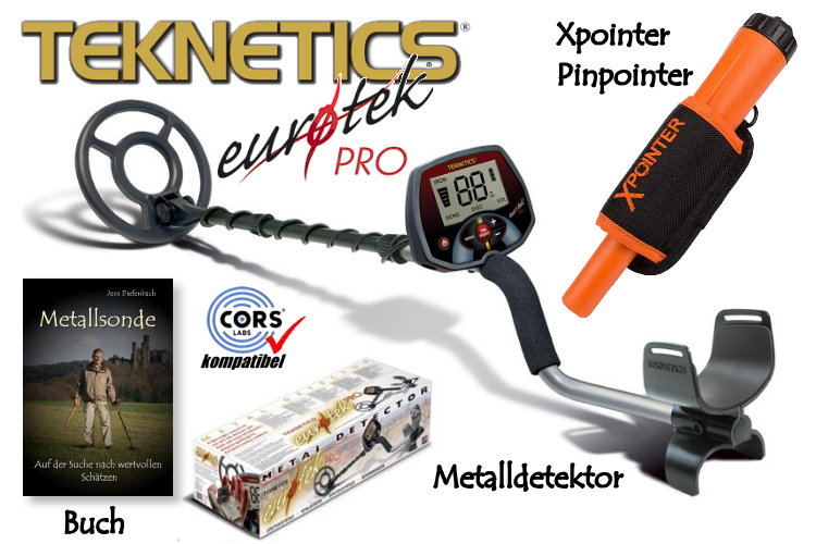 Teknetics Eurotek PRO (LTE) Premiumpaket (Metalldetektor & Quest Xpointer (orange) & Schatzsucherhandbuch)