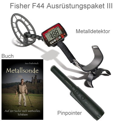 Metalldetektor Premium Ausrüstungspaket Fisher F44 mit Quest Xpointer Pinpointer